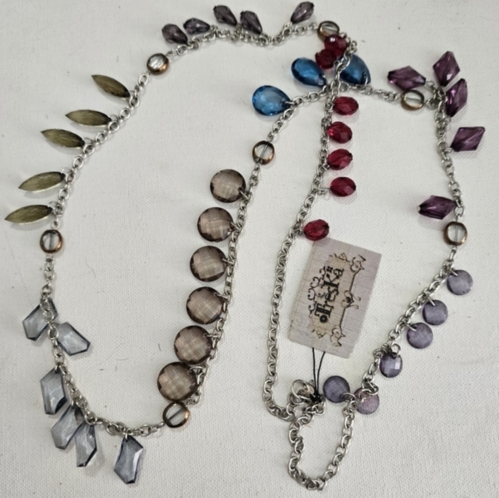 Treska Multi Color‎ Jewel Tone Beaded Long Chain Necklace Silver Tone Boho New